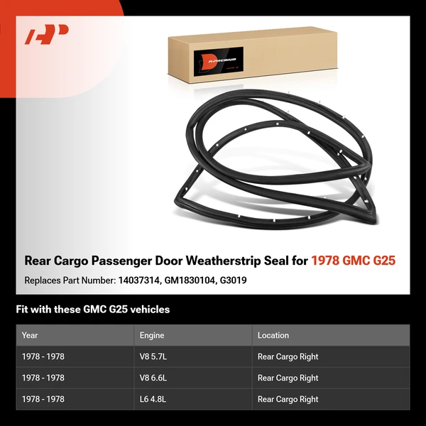 Rear Cargo Passenger Door Weatherstrip Seal for 1978 GMC G25