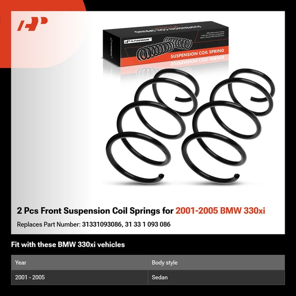 2 Pcs Front Suspension Coil Springs for 2001-2005 BMW 330xi