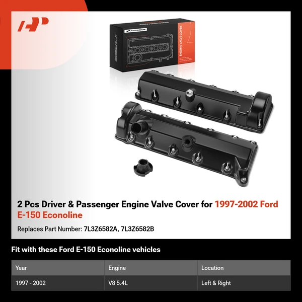 2 Pcs Driver & Passenger Engine Valve Cover for 1997-2002 Ford E-150 Econoline