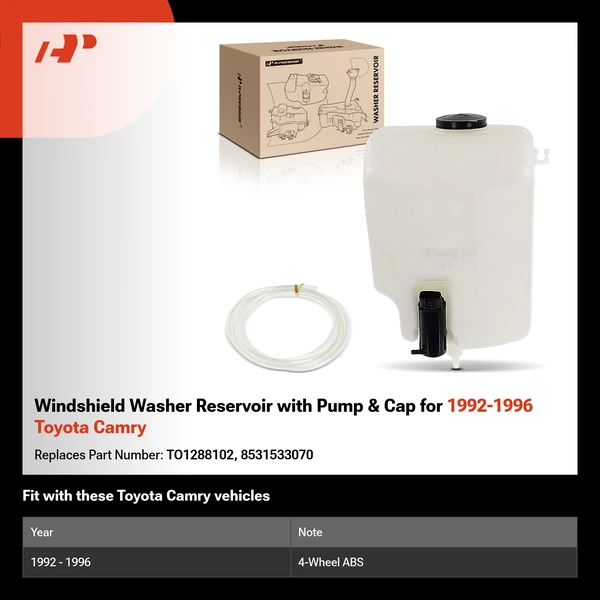Windshield Washer Reservoir with Pump & Cap for 1992-1996 Toyota Camry