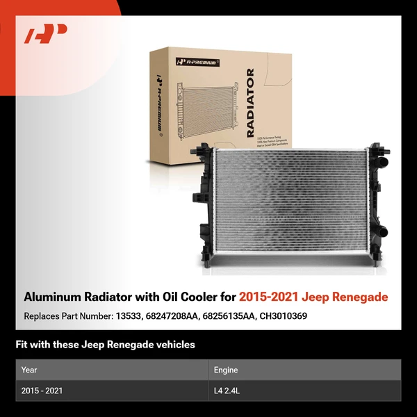 Aluminum Radiator with Oil Cooler for 2015-2021 Jeep Renegade