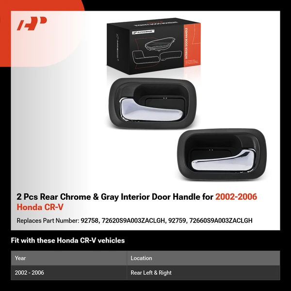 2 Pcs Rear Chrome & Gray Interior Door Handle for 2002-2006 Honda CR-V