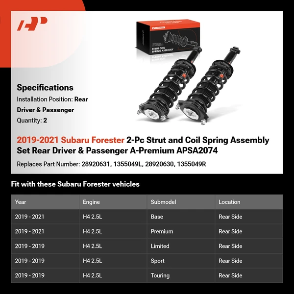 2019-2021 Subaru Forester 2-Pc Strut and Coil Spring Assembly Set Rear Driver & Passenger A-Premium APSA2074