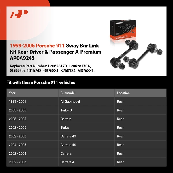 1999-2005 Porsche 911 Sway Bar Link Kit Rear Driver & Passenger A-Premium APCA9245