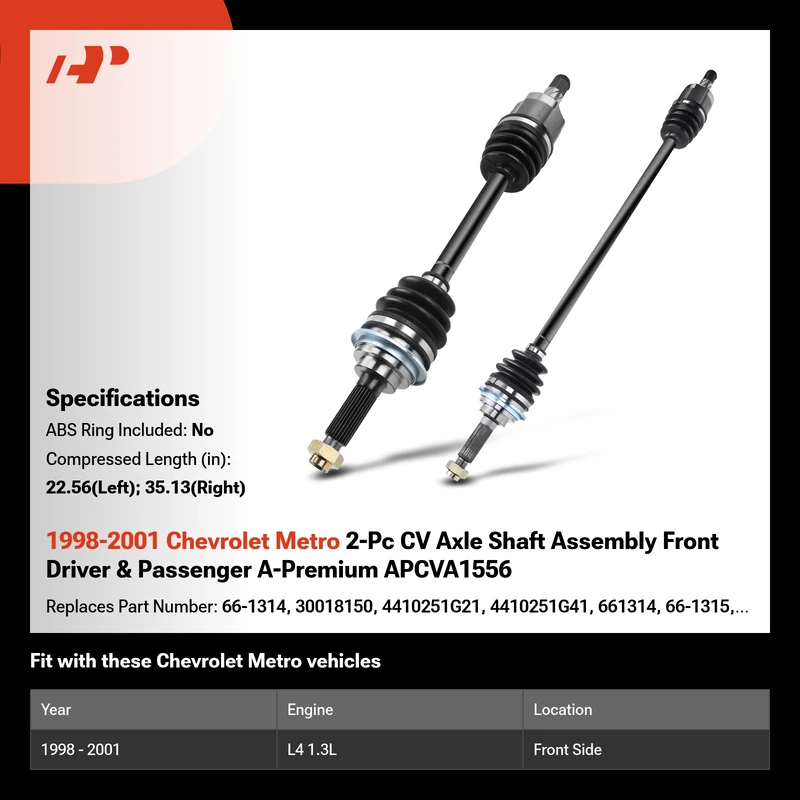 1998-2001 Chevrolet Metro 2-Pc CV Axle Shaft Assembly Front Driver & Passenger A-Premium APCVA1556