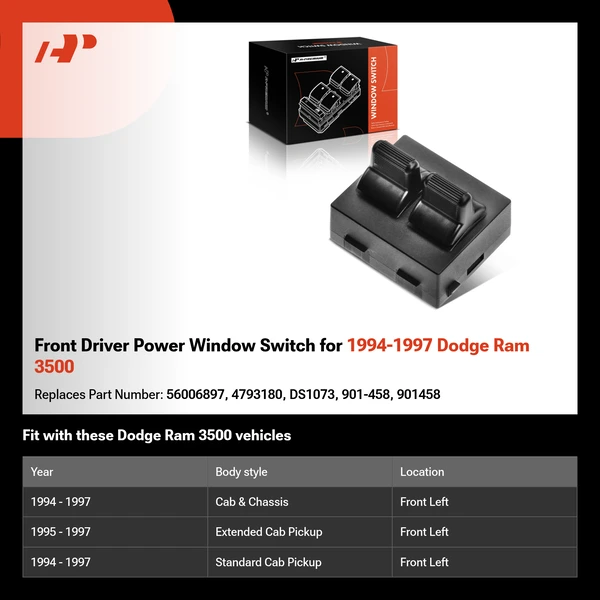 Front Driver Power Window Switch for 1994-1997 Dodge Ram 3500