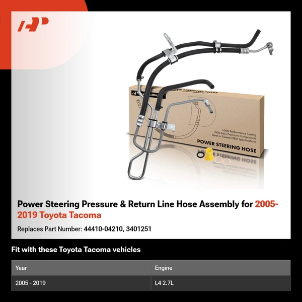 Power Steering Pressure & Return Line Hose Assembly for 2005-2019 Toyota Tacoma
