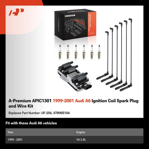 A-Premium APIC1301 1999-2001 Audi A6 Ignition Coil Spark Plug and Wire Kit