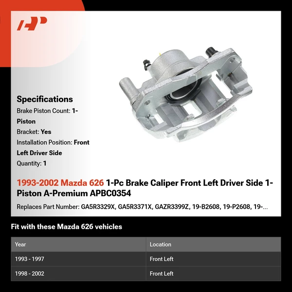 1993-2002 Mazda 626 1-Pc Brake Caliper Front Left Driver Side 1-Piston A-Premium APBC0354