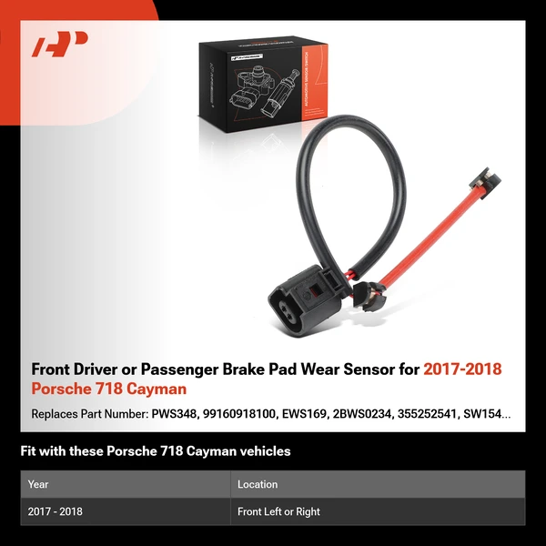Front Driver or Passenger Brake Pad Wear Sensor for 2017-2018 Porsche 718 Cayman