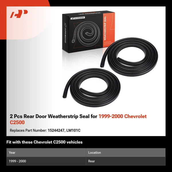 2 Pcs Rear Door Weatherstrip Seal for 1999-2000 Chevrolet C2500