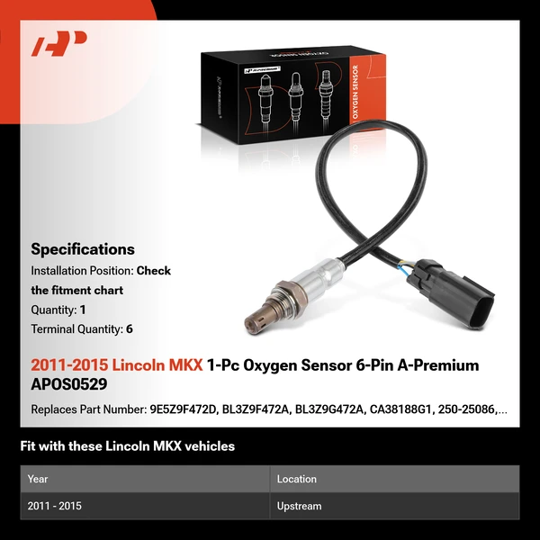 2011-2015 Lincoln MKX 1-Pc Oxygen Sensor 6-Pin A-Premium APOS0529