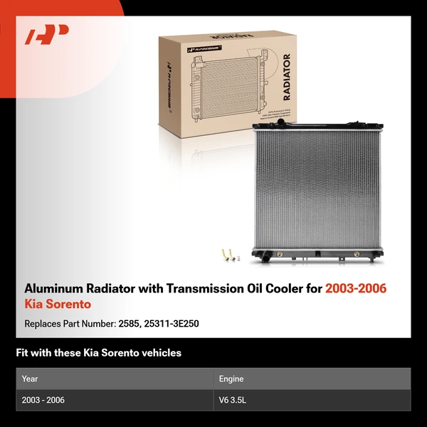 Aluminum Radiator with Transmission Oil Cooler for 2003-2006 Kia Sorento