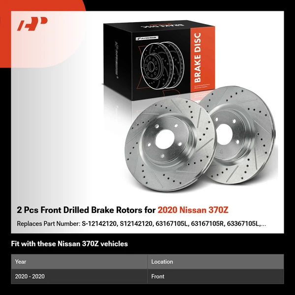 2 Pcs Front Drilled Brake Rotors for 2020 Nissan 370Z
