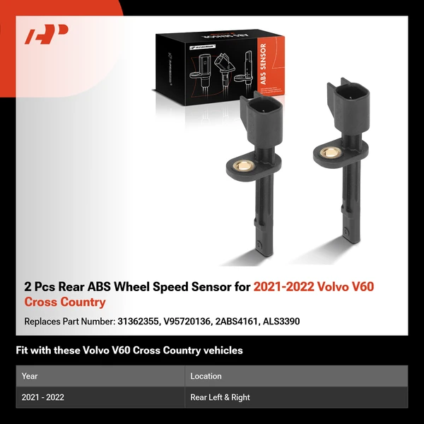 2 Pcs Rear ABS Wheel Speed Sensor for 2021-2022 Volvo V60 Cross Country