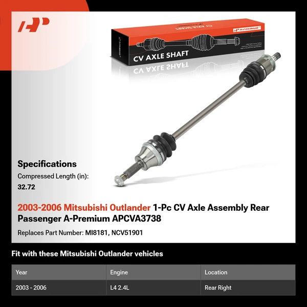 2003-2006 Mitsubishi Outlander 1-Pc CV Axle Assembly Rear Passenger A-Premium APCVA3738