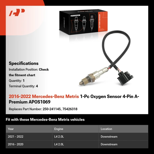 2016-2022 Mercedes-Benz Metris 1-Pc Oxygen Sensor 4-Pin A-Premium APOS1069