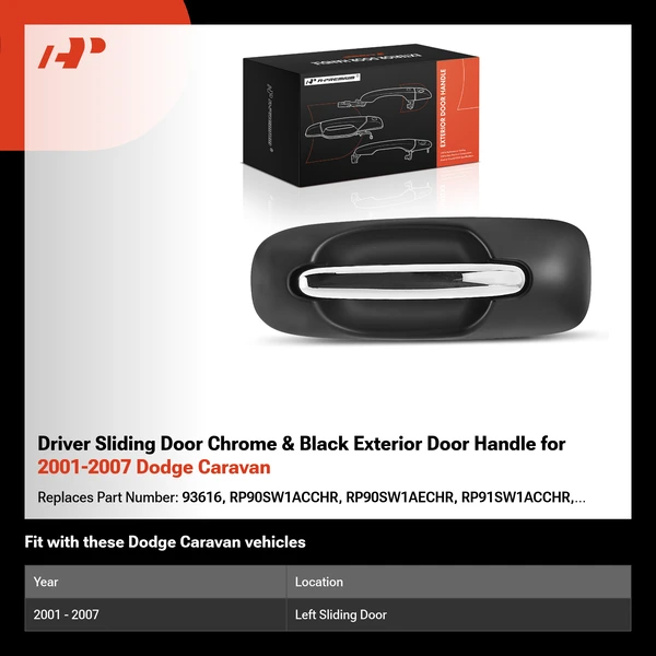 Driver Sliding Door Chrome & Black Exterior Door Handle for 2001-2007 Dodge Caravan