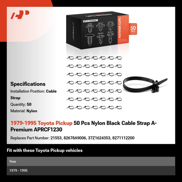 1979-1995 Toyota Pickup 50 Pcs Nylon Black Cable Strap A-Premium APRCF1230