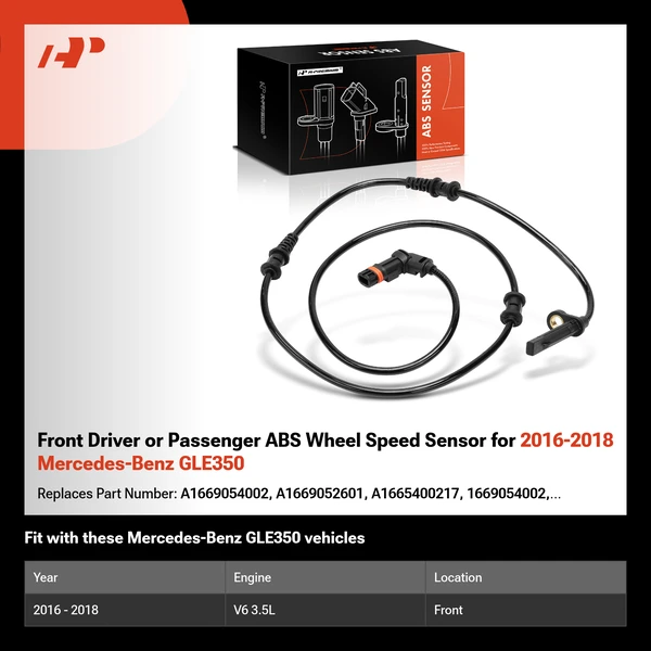 Front Driver or Passenger ABS Wheel Speed Sensor for 2016-2018 Mercedes-Benz GLE350