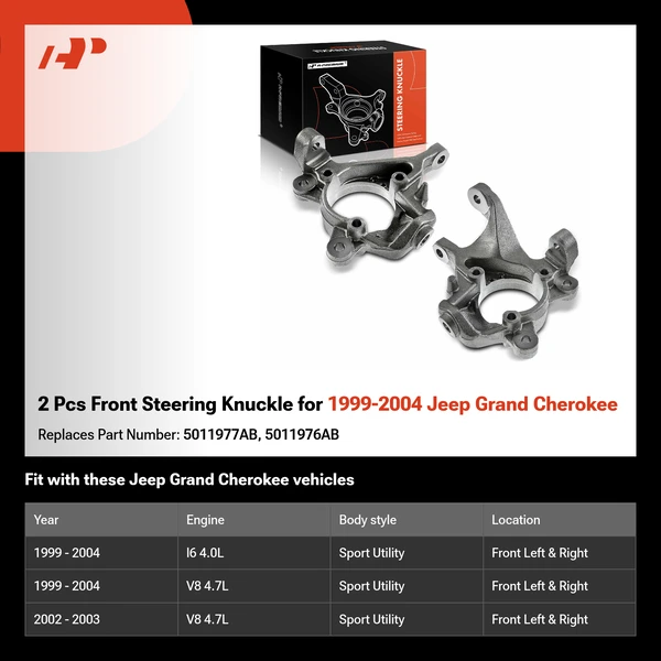 2 Pcs Front Steering Knuckle for 1999-2004 Jeep Grand Cherokee