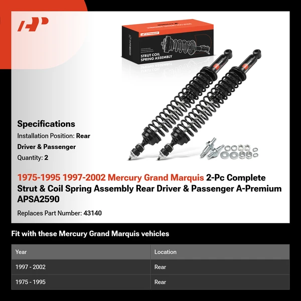 1975-1995 1997-2002 Mercury Grand Marquis 2-Pc Complete Strut & Coil Spring Assembly Rear Driver & Passenger A-Premium APSA2590