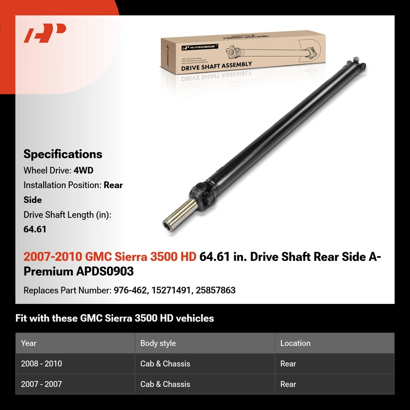 2007-2010 GMC Sierra 3500 HD 64.61 in. Drive Shaft Rear Side A-Premium APDS0903