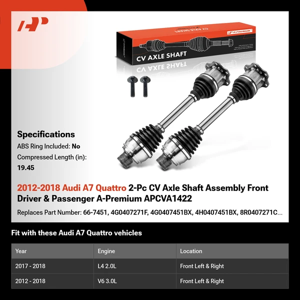 2012-2018 Audi A7 Quattro 2-Pc CV Axle Shaft Assembly Front Driver & Passenger A-Premium APCVA1422