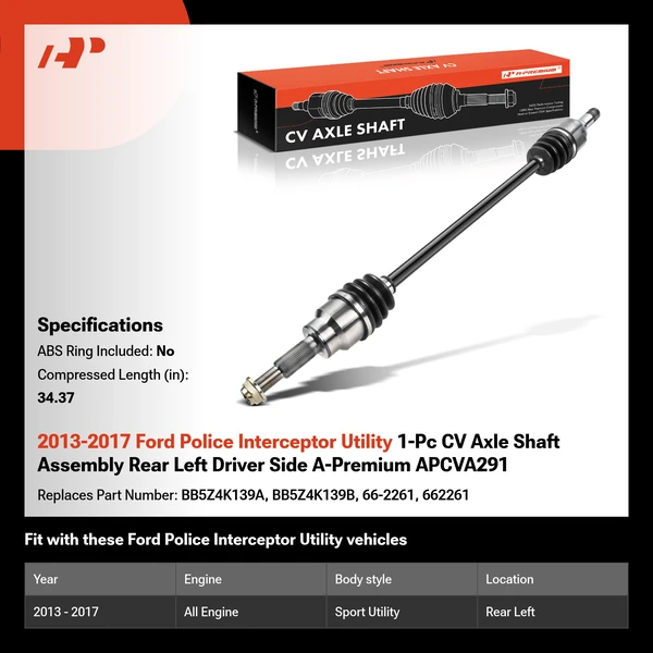 2013-2017 Ford Police Interceptor Utility 1-Pc CV Axle Shaft Assembly Rear Left Driver Side A-Premium APCVA291