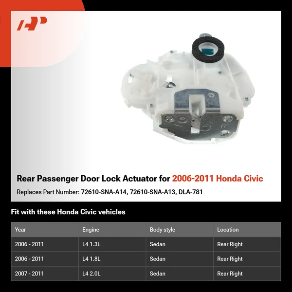 Rear Passenger Door Lock Actuator for 2006-2011 Honda Civic