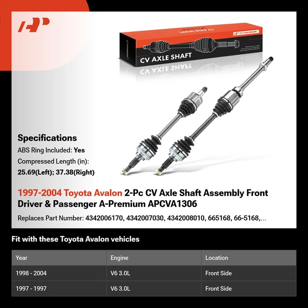 1997-2004 Toyota Avalon 2-Pc CV Axle Shaft Assembly Front Driver & Passenger A-Premium APCVA1306