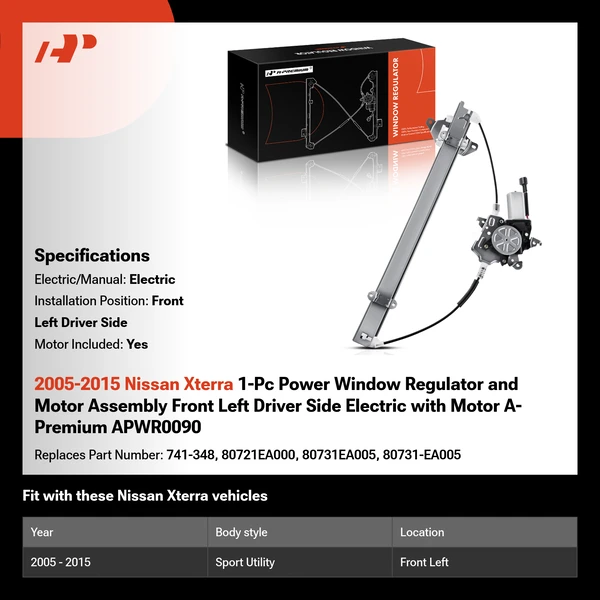 2005-2015 Nissan Xterra 1-Pc Power Window Regulator and Motor Assembly Front Left Driver Side Electric with Motor A-Premium APWR0090
