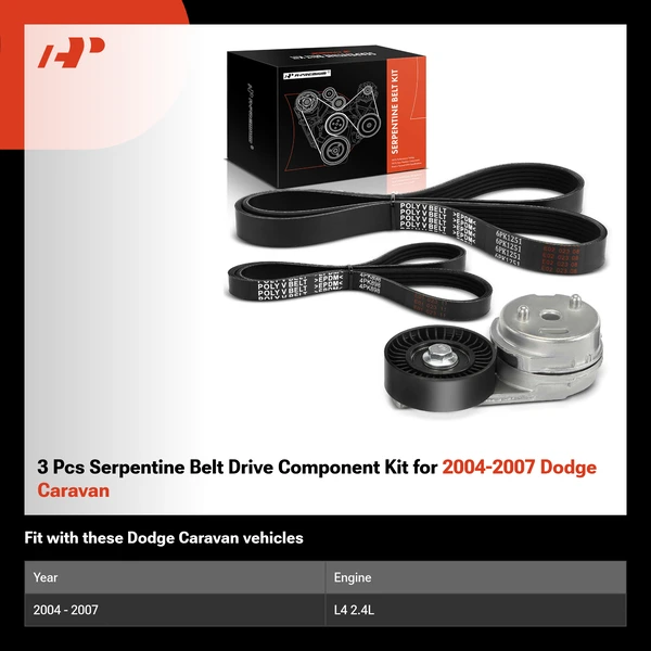 3 Pcs Serpentine Belt Drive Component Kit for 2004-2007 Dodge Caravan