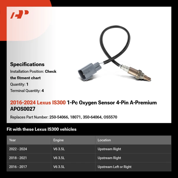 2016-2024 Lexus IS300 1-Pc Oxygen Sensor 4-Pin A-Premium APOS0027