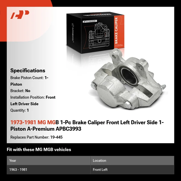 1973-1981 MG MGB 1-Pc Brake Caliper Front Left Driver Side 1-Piston A-Premium APBC3993