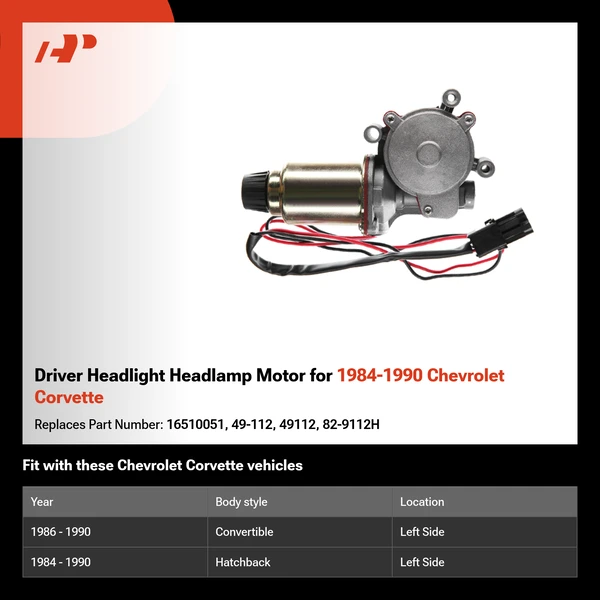 Driver Headlight Headlamp Motor for 1984-1990 Chevrolet Corvette