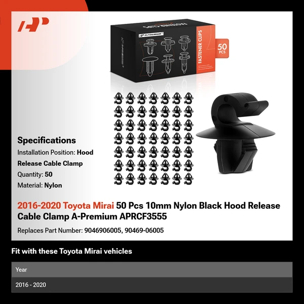 2016-2020 Toyota Mirai 50 Pcs 10mm Nylon Black Hood Release Cable Clamp A-Premium APRCF3555