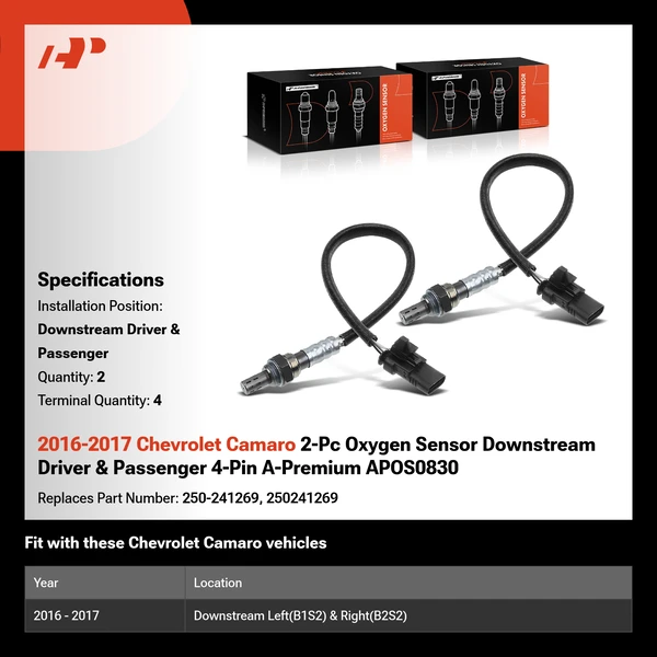 2016-2017 Chevrolet Camaro 2-Pc Oxygen Sensor Downstream Driver & Passenger 4-Pin A-Premium APOS0830