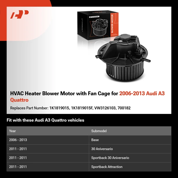 HVAC Heater Blower Motor with Fan Cage for 2006-2013 Audi A3 Quattro