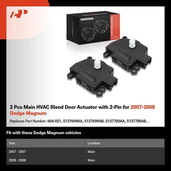 2 Pcs Main HVAC Blend Door Actuator with 2-Pin for 2007-2008 Dodge Magnum