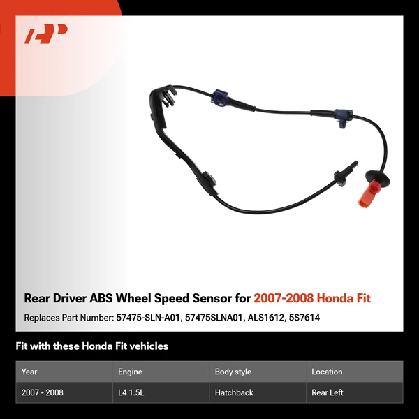 Rear Driver ABS Wheel Speed Sensor for 2007-2008 Honda Fit