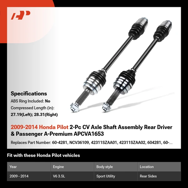 2009-2014 Honda Pilot 2-Pc CV Axle Shaft Assembly Rear Driver & Passenger A-Premium APCVA1653