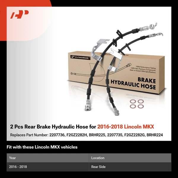 2 Pcs Rear Brake Hydraulic Hose for 2016-2018 Lincoln MKX