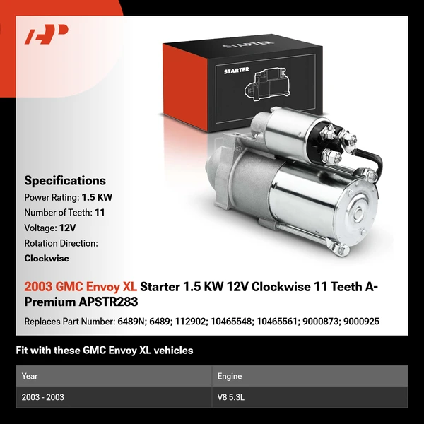 2003 GMC Envoy XL Starter 1.5 KW 12V Clockwise 11 Teeth A-Premium APSTR283