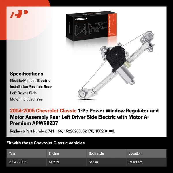 2004-2005 Chevrolet Classic 1-Pc Power Window Regulator and Motor Assembly Rear Left Driver Side Electric with Motor A-Premium APWR0237