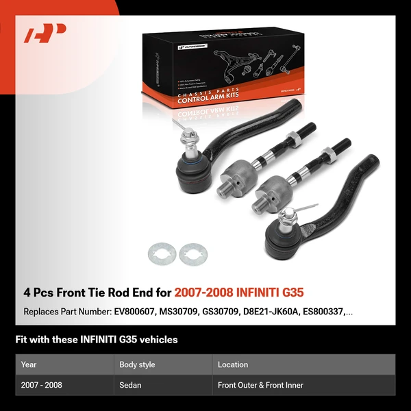4 Pcs Front Tie Rod End for 2007-2008 INFINITI G35