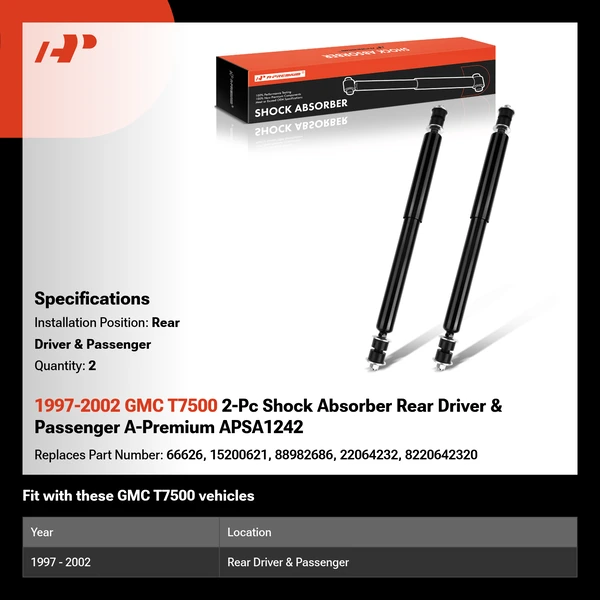 1997-2002 GMC T7500 2-Pc Shock Absorber Rear Driver & Passenger A-Premium APSA1242