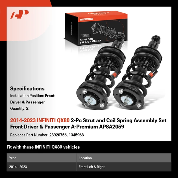 2014-2023 INFINITI QX80 2-Pc Strut and Coil Spring Assembly Set Front Driver & Passenger A-Premium APSA2059
