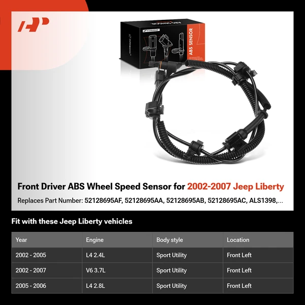 Front Driver ABS Wheel Speed Sensor for 2002-2007 Jeep Liberty