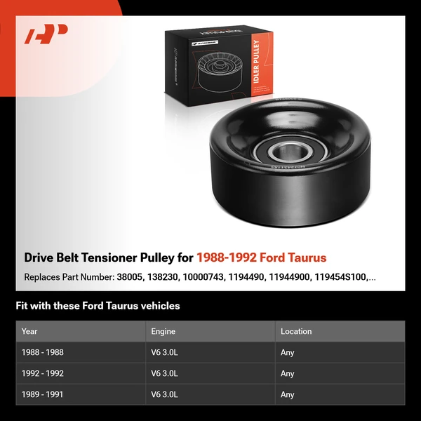 Drive Belt Tensioner Pulley for 1988-1992 Ford Taurus